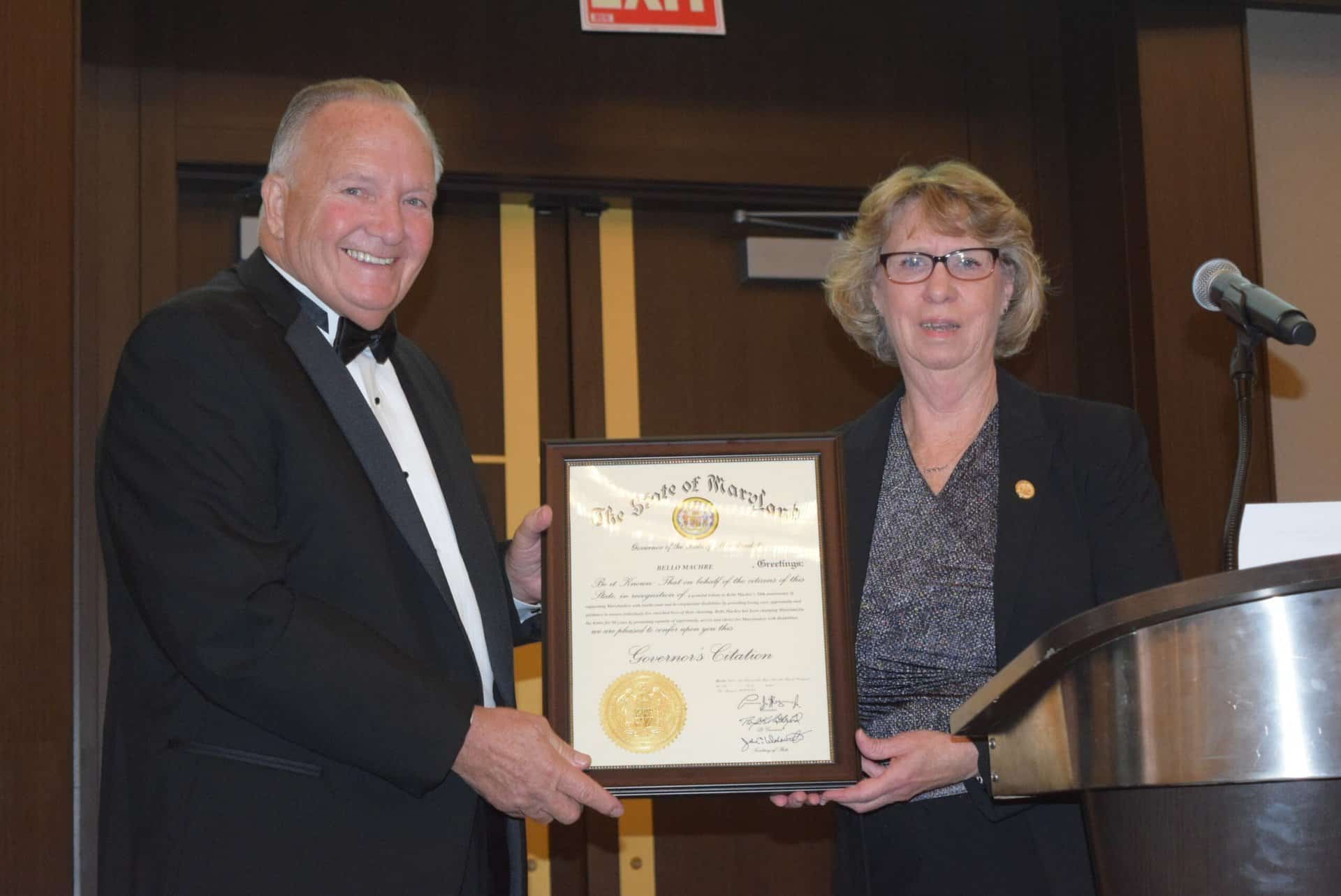 Dr. Ireland receives Governor’s Citation from Carol A. Beatty, Secretary of the Maryland Department of Disabilities
